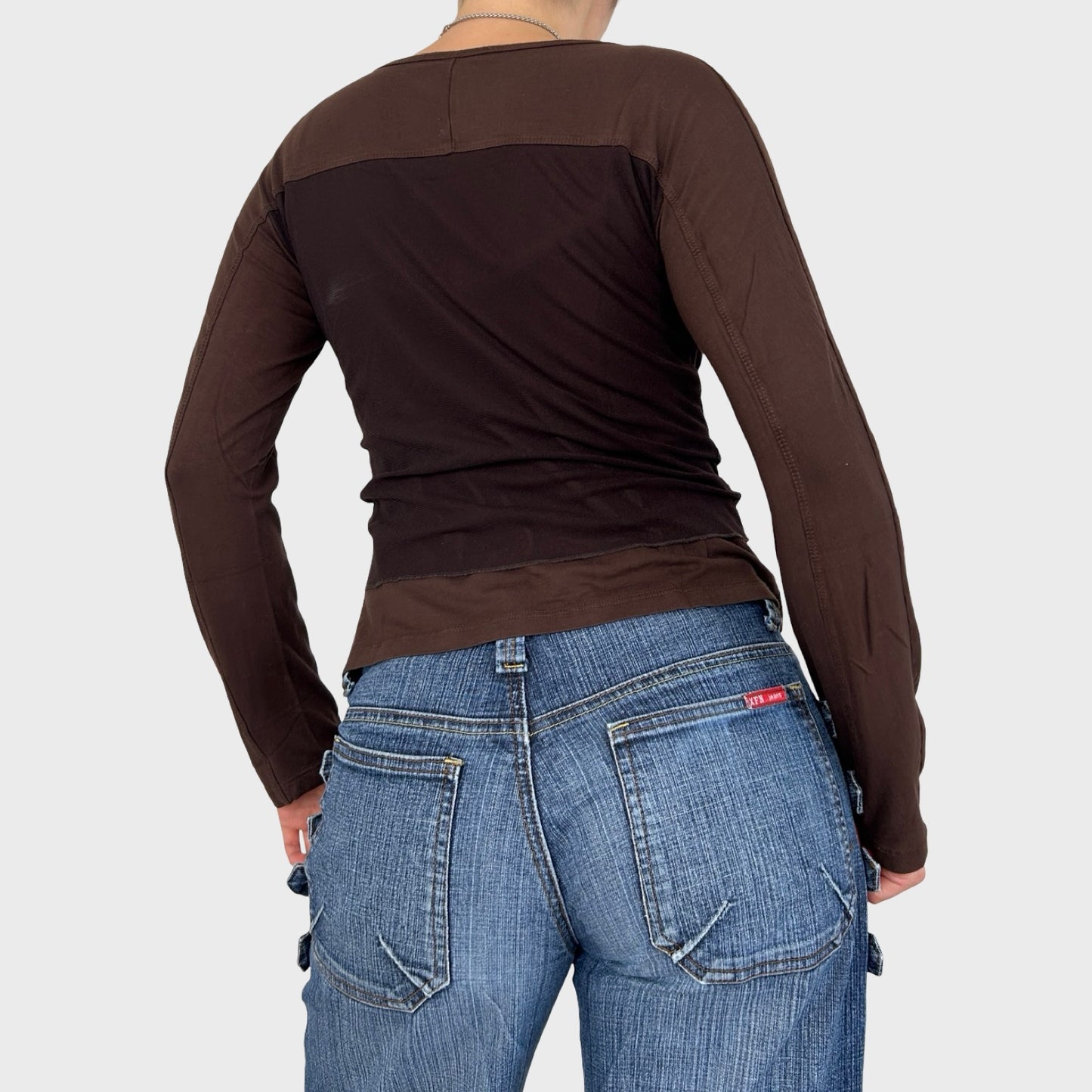 Cop Copine Brown Graphic Mesh Overlay Long Sleeve - S/M