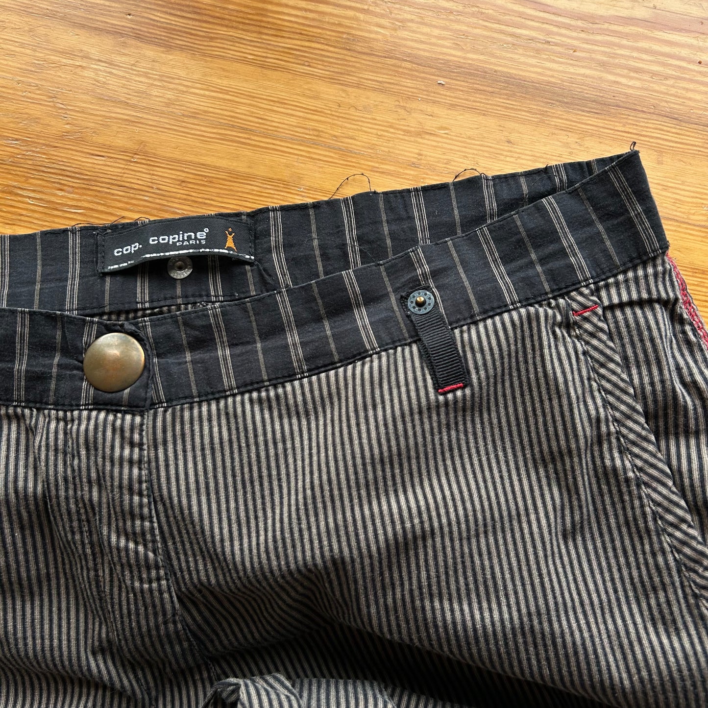 Cop Copine Brown Pinstripe Wide Leg Trousers - M/L
