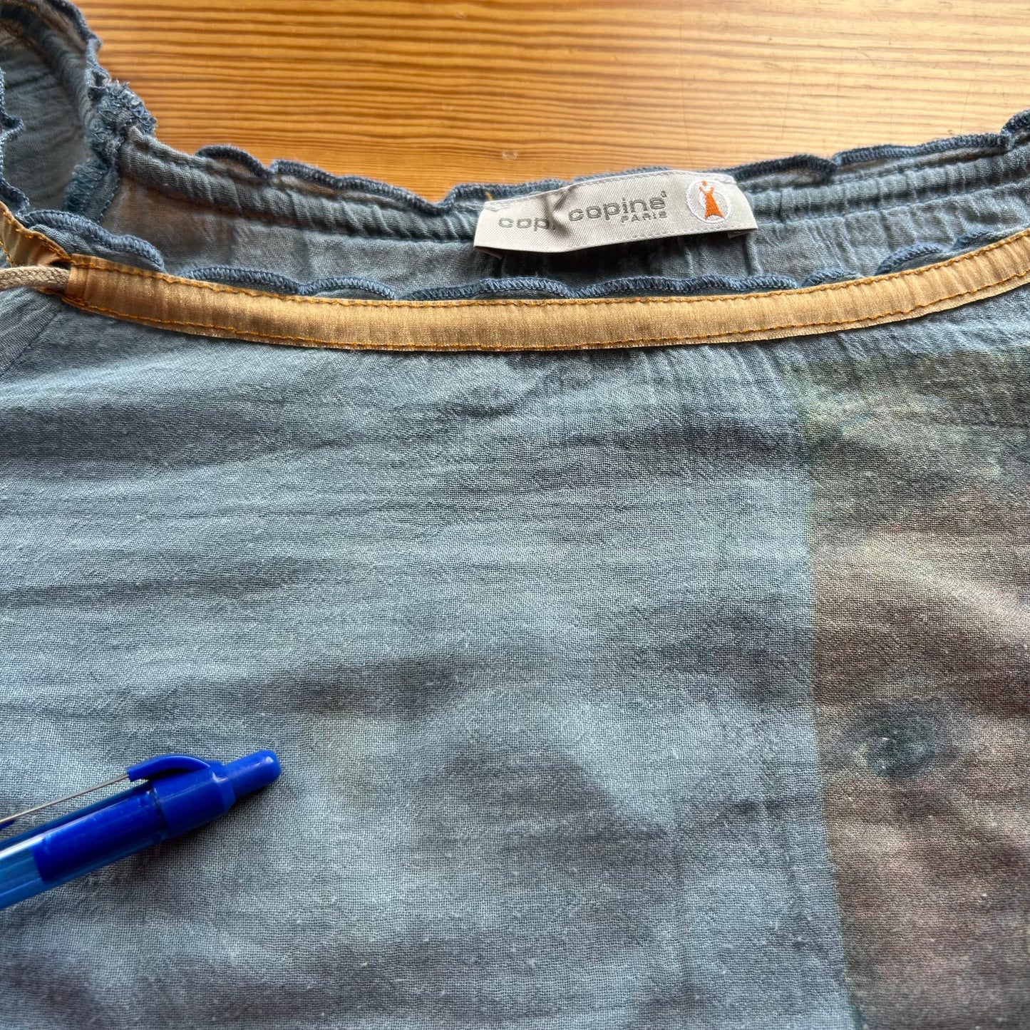 Cop Copine Blue Sheer Renaissance Portrait Print Top - S