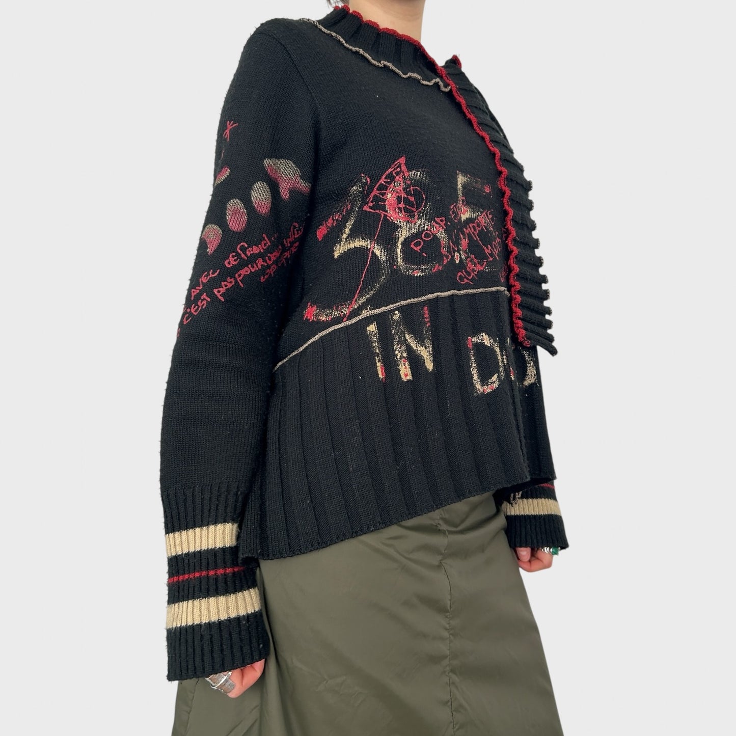 Cop Copine Black Graphic Print Knit Jumper - M