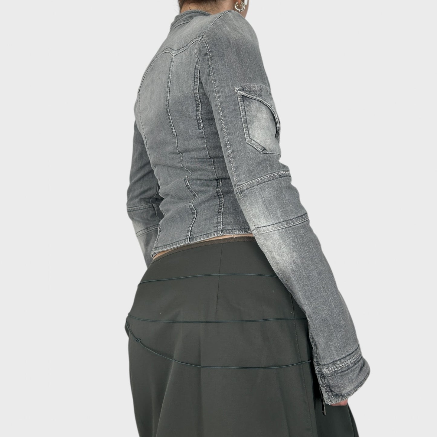 Vintage Grey Denim Zip Up Jacket - XS