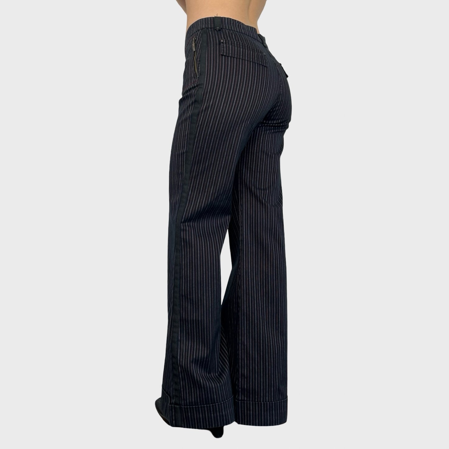 Cop Copine Navy Pinstripe Wide Leg Trousers - M/L