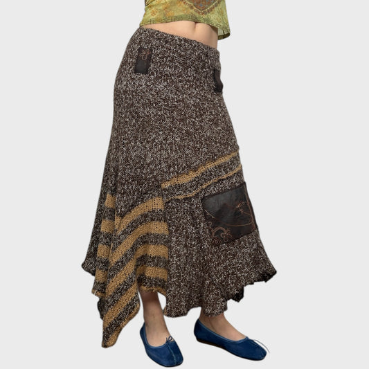 Vintage Knit Brown Maxi Skirt - S