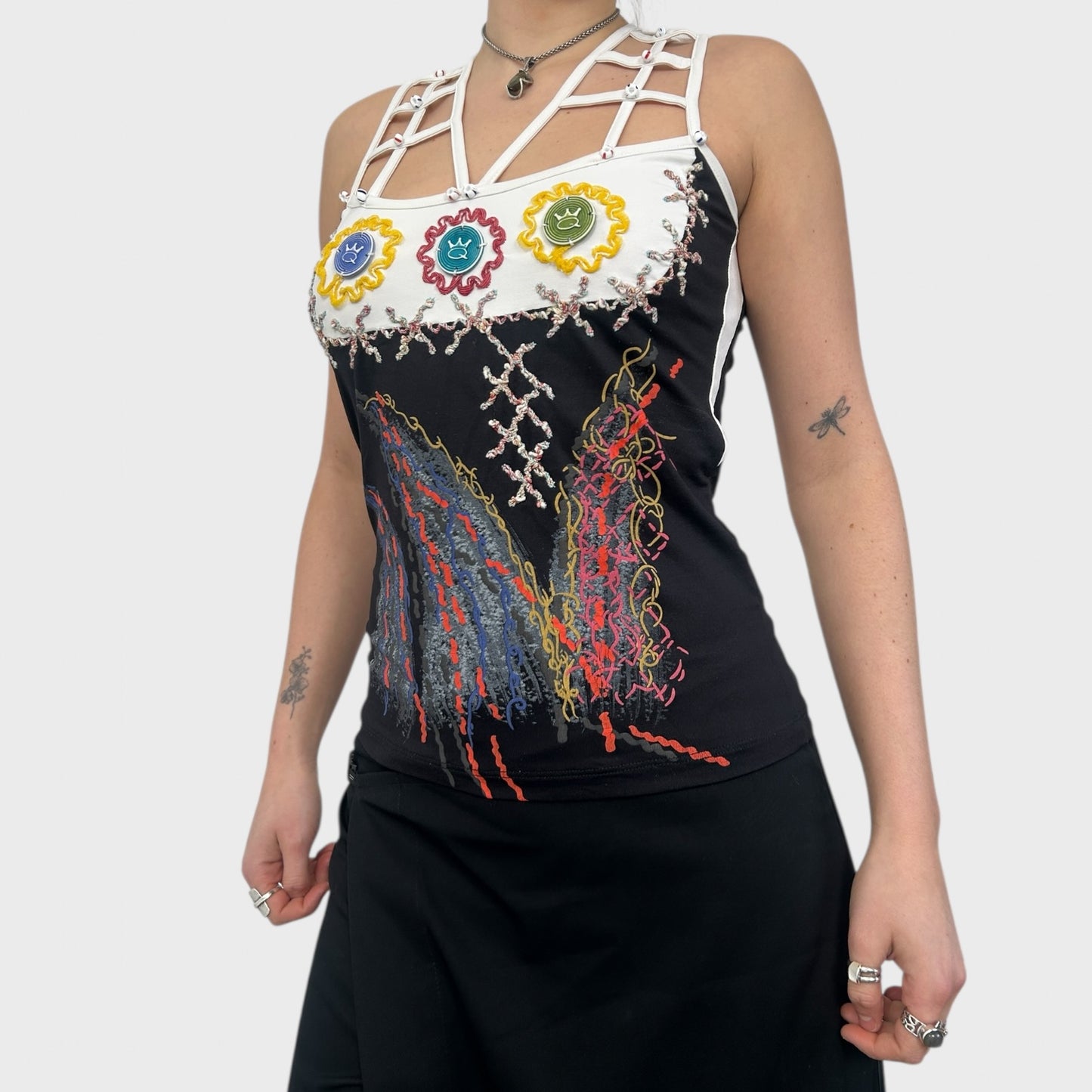 Save The Queen Graphic Cut Out Cage Top - M
