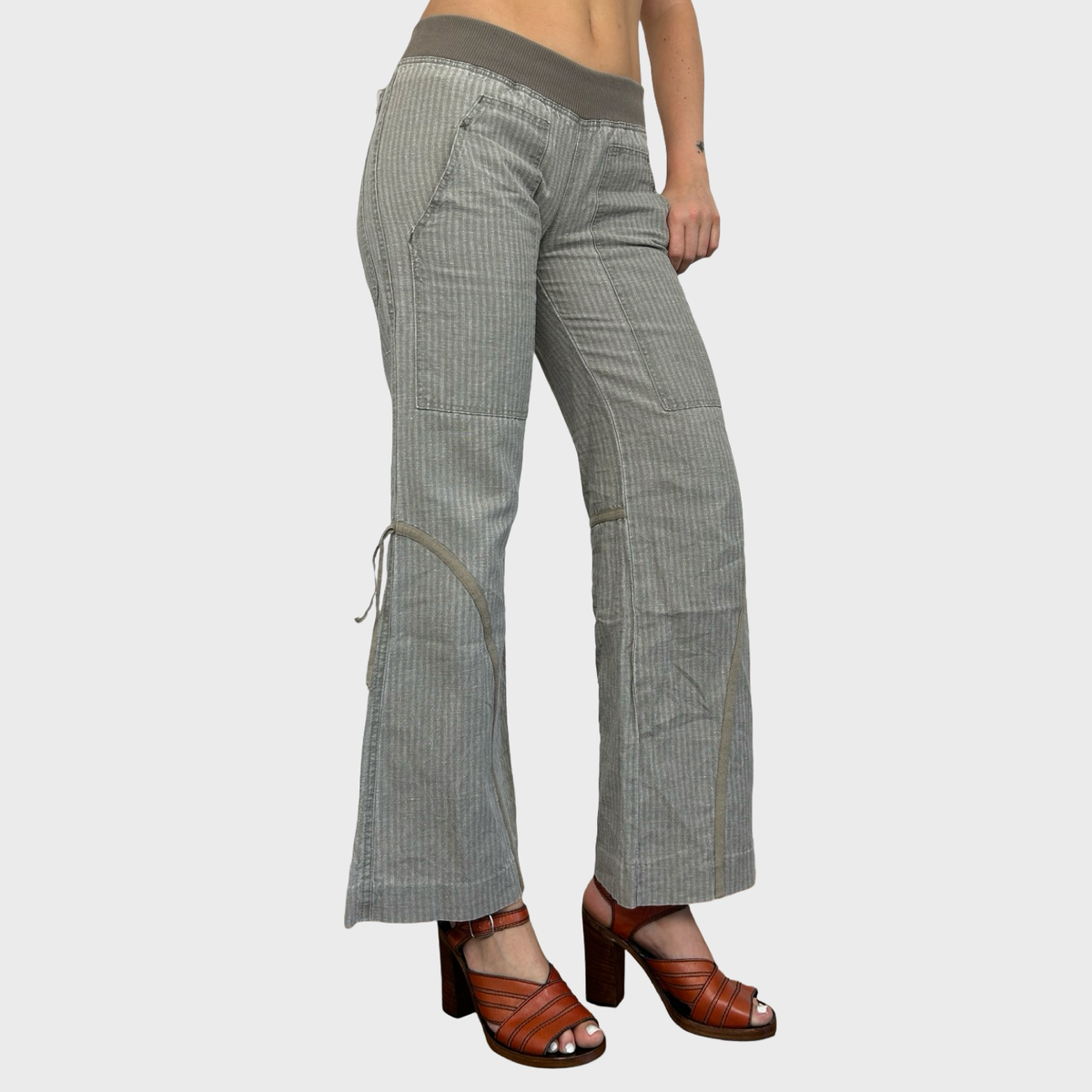 Cop Copine Grey Striped Linen Trousers - S