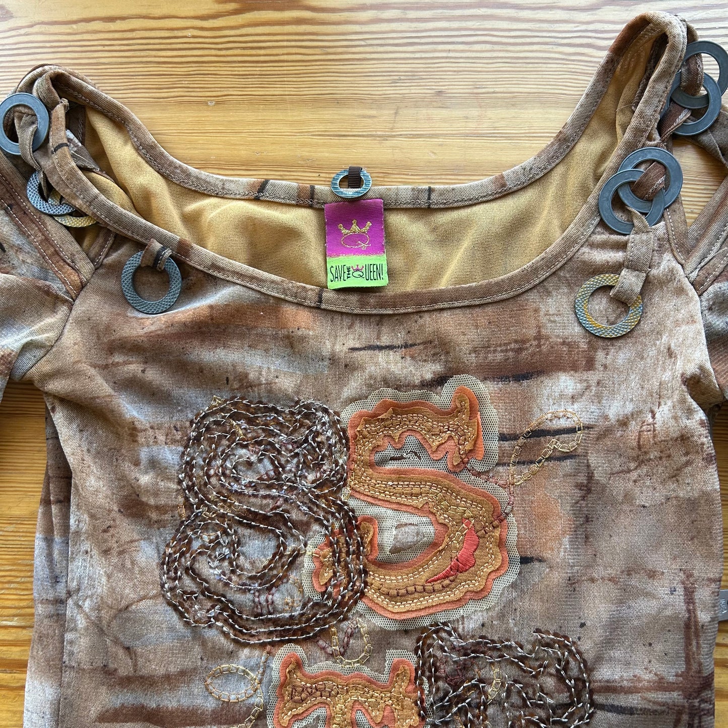Save The Queen Graphic Mesh Top - S