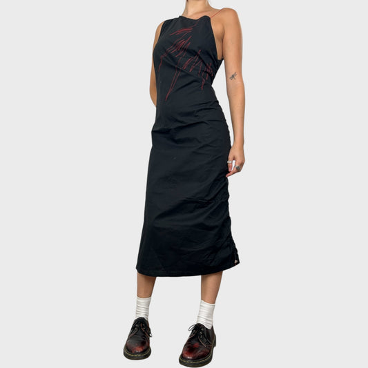 Cop Copine Black and Red Ruched Dress - L