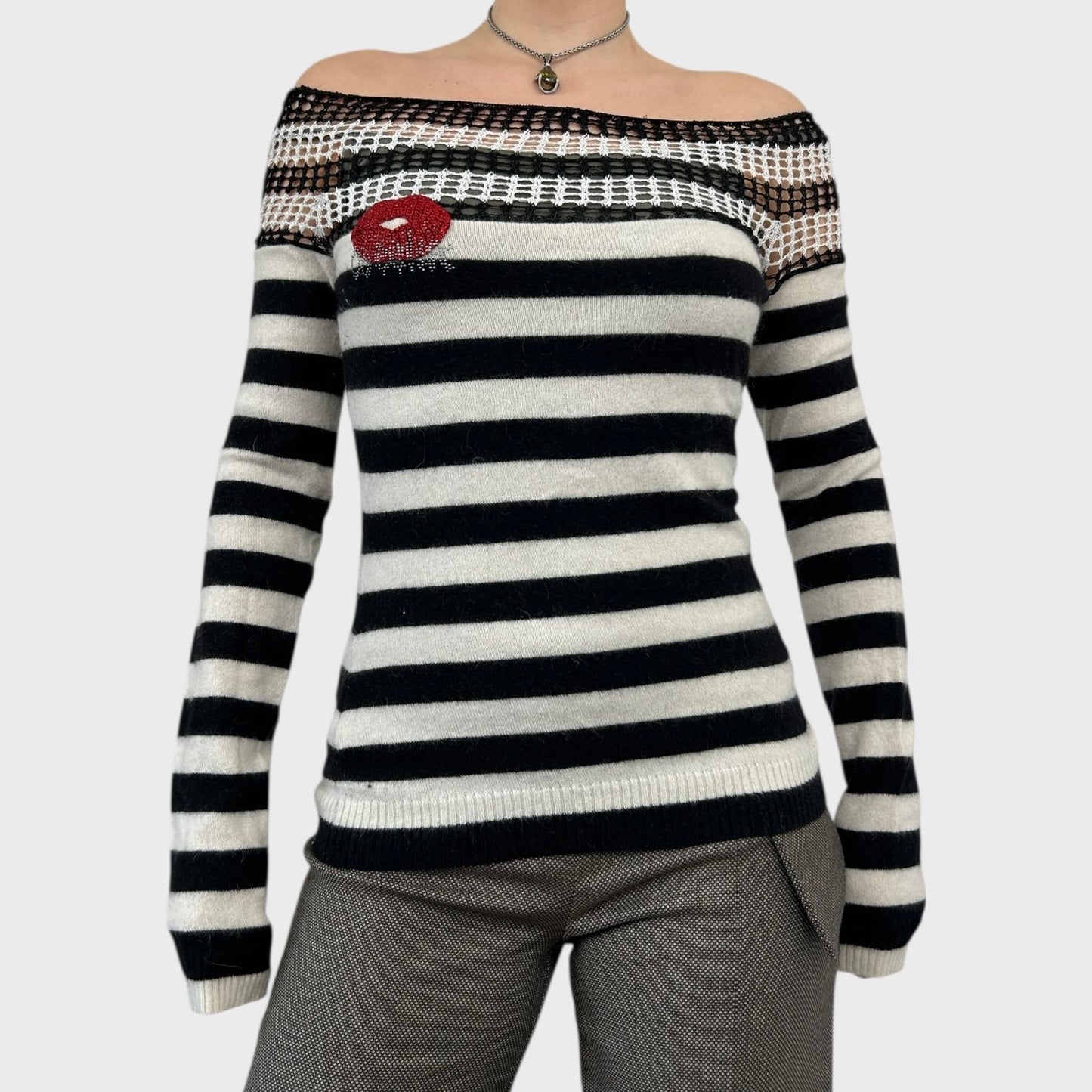 Miss Sixty Striped Off Shoulder Jumper - M