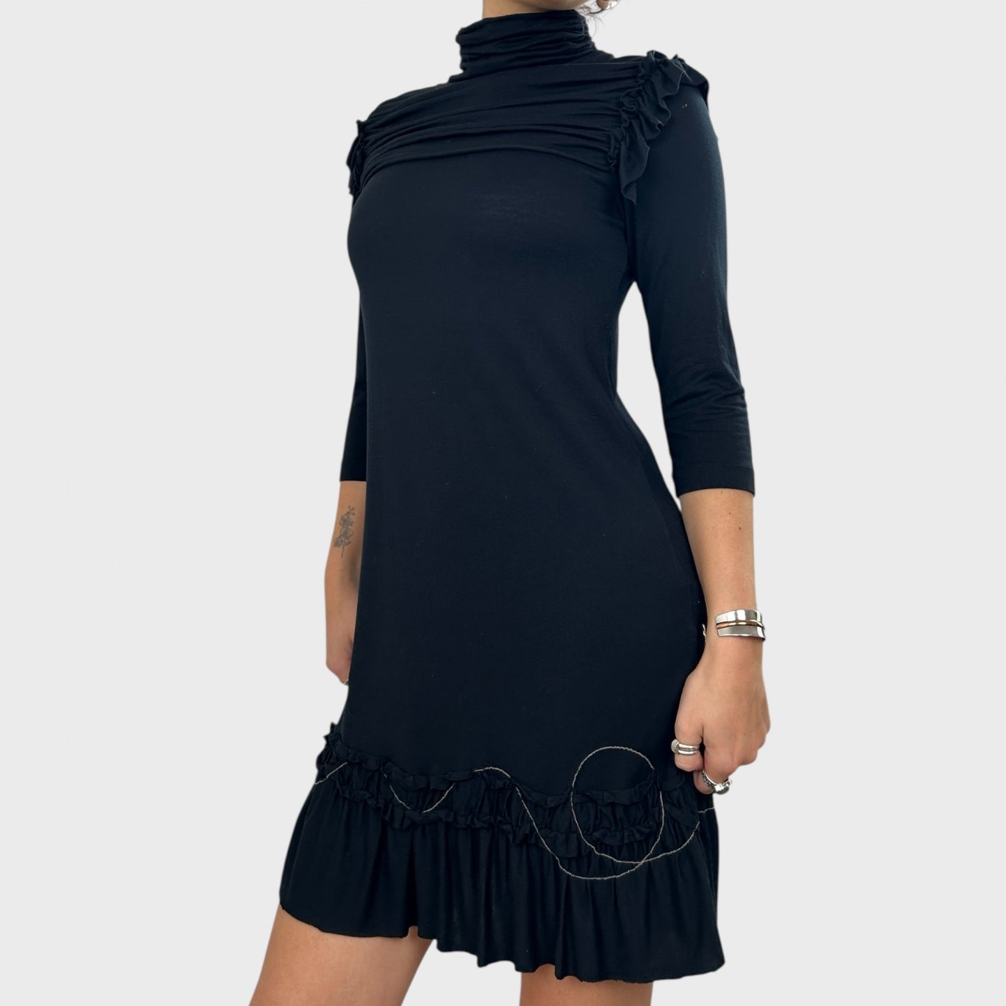 Cop Copine Ruched Ruffle Midi Dress - S/M