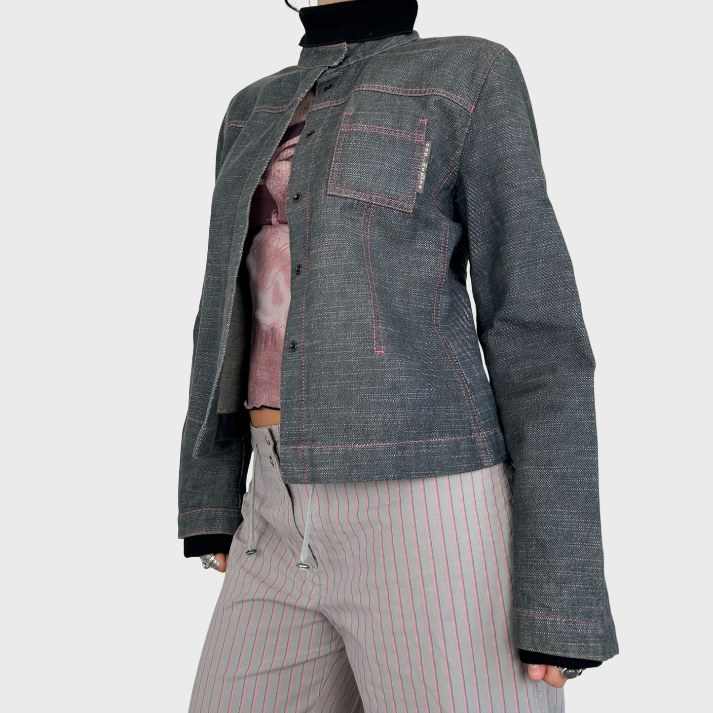 Cop Copine Blue & Pink Denim Jacket - M
