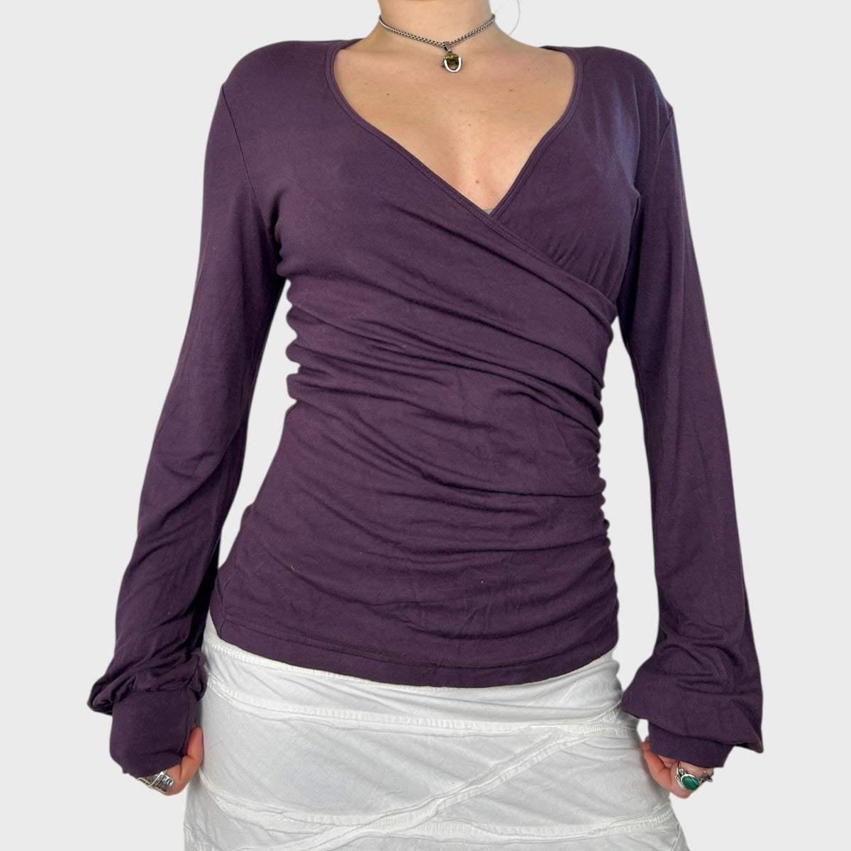Miss Sixty Purple Ruched Slouchy Long Sleeve Top - S/M