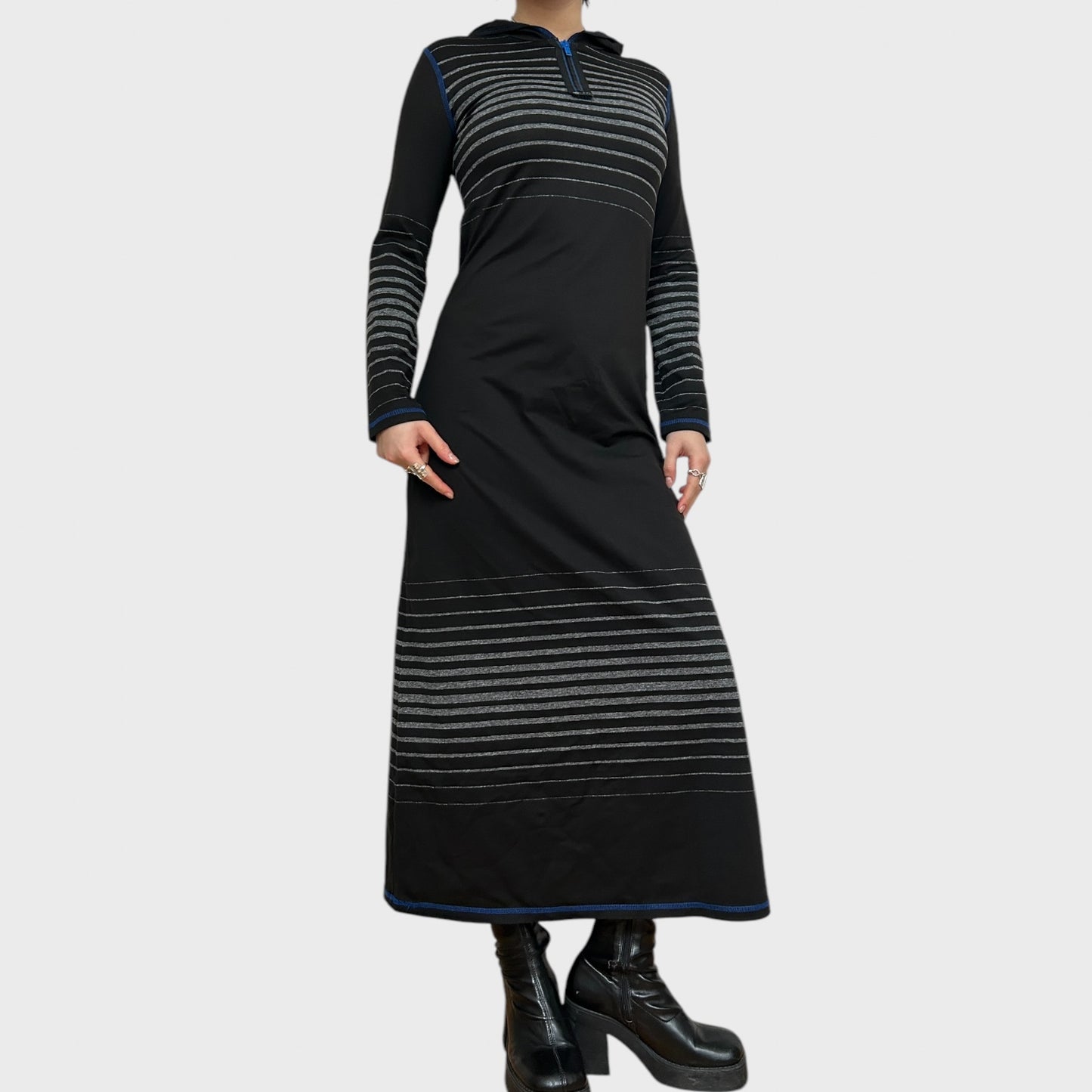Vintage Cop Copine Striped Hooded Maxi Dress