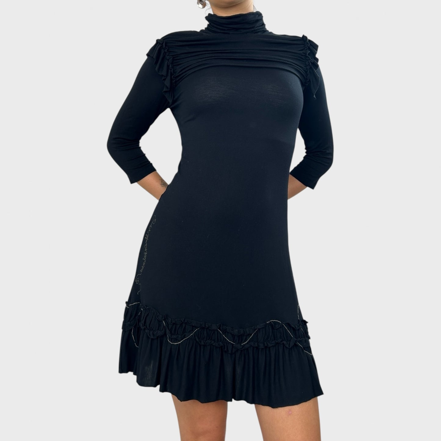 Cop Copine Ruched Ruffle Midi Dress - S/M