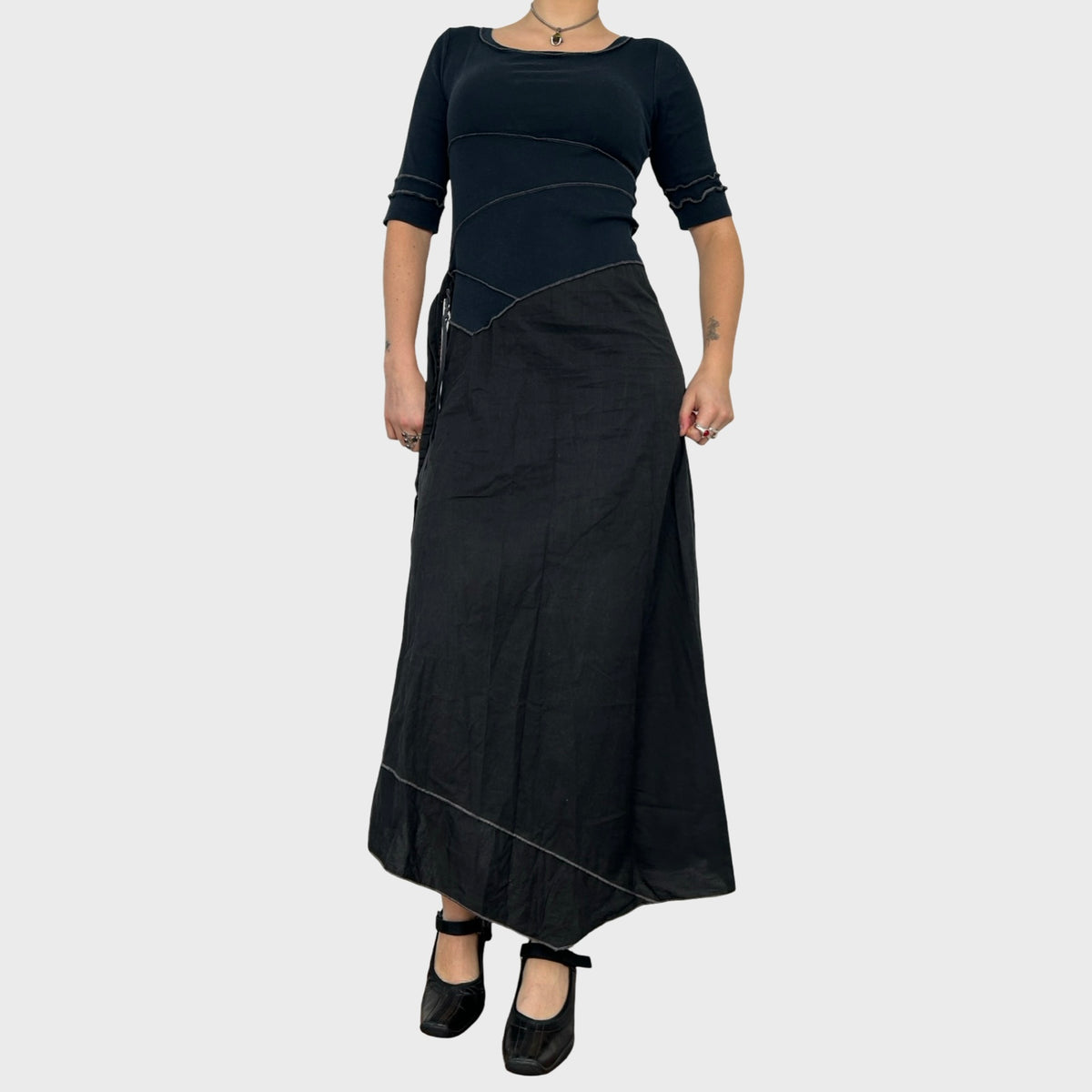 Cop Copine Black Bi-Material Asymmetric Maxi Dress - S