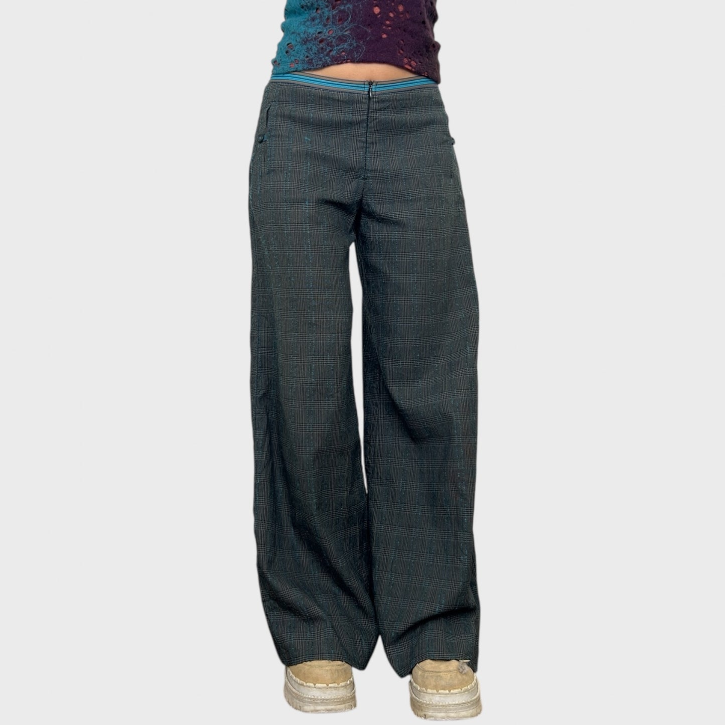 Cop Copine Grey and Blue Wide Leg Trousers - S/M