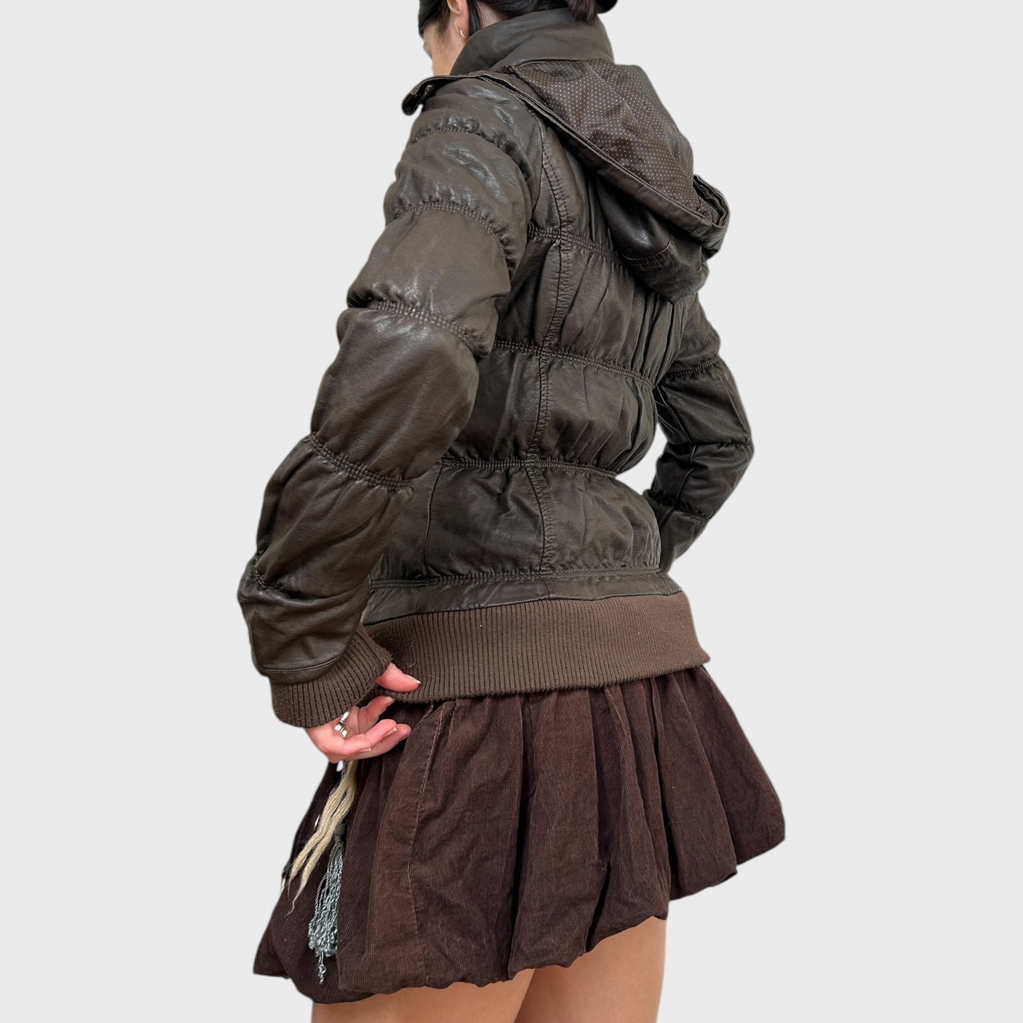 Brown Ruched Zip-Up Jacket