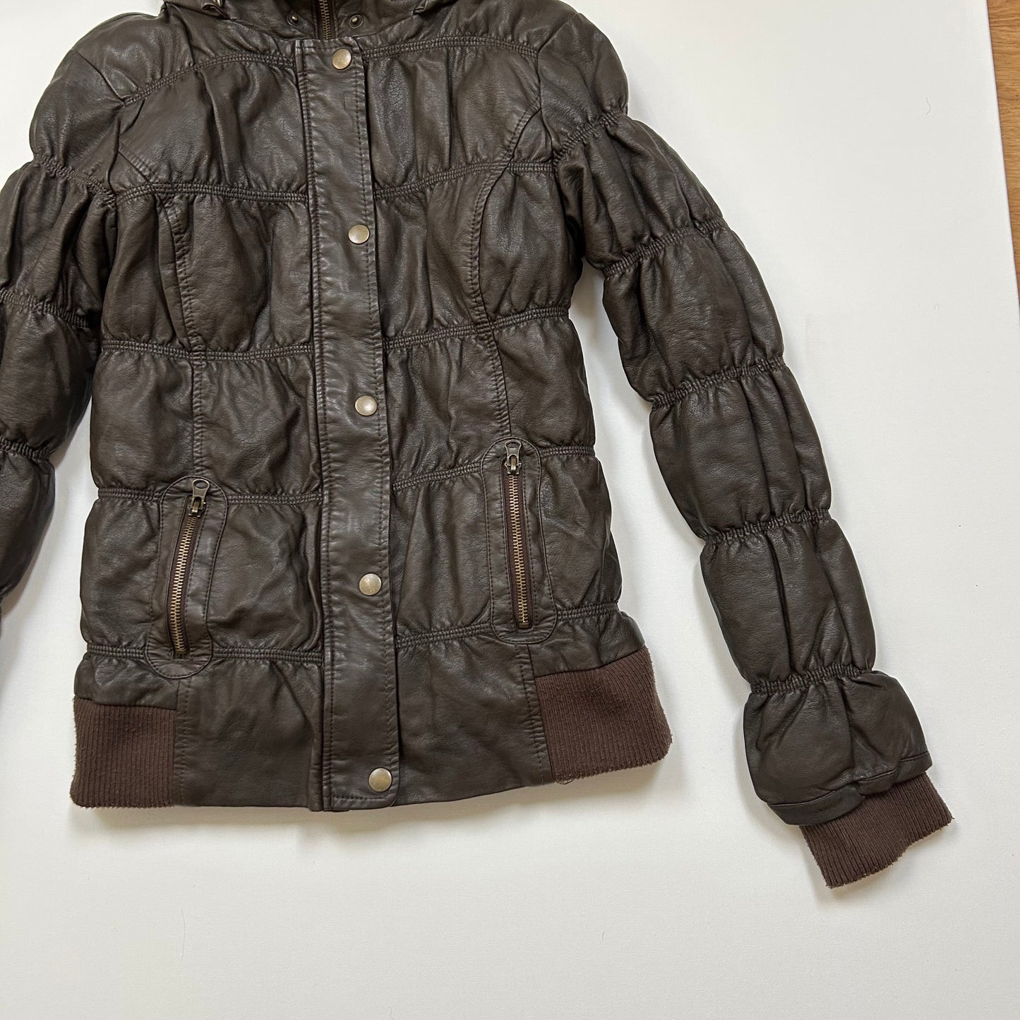 Brown Ruched Zip-Up Jacket