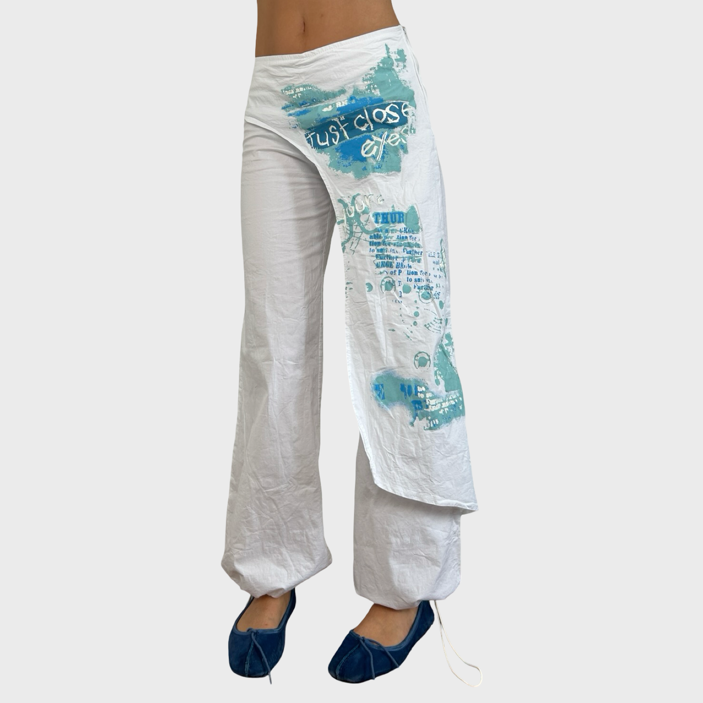 Vintage White Graphic Panel Trousers - S/M