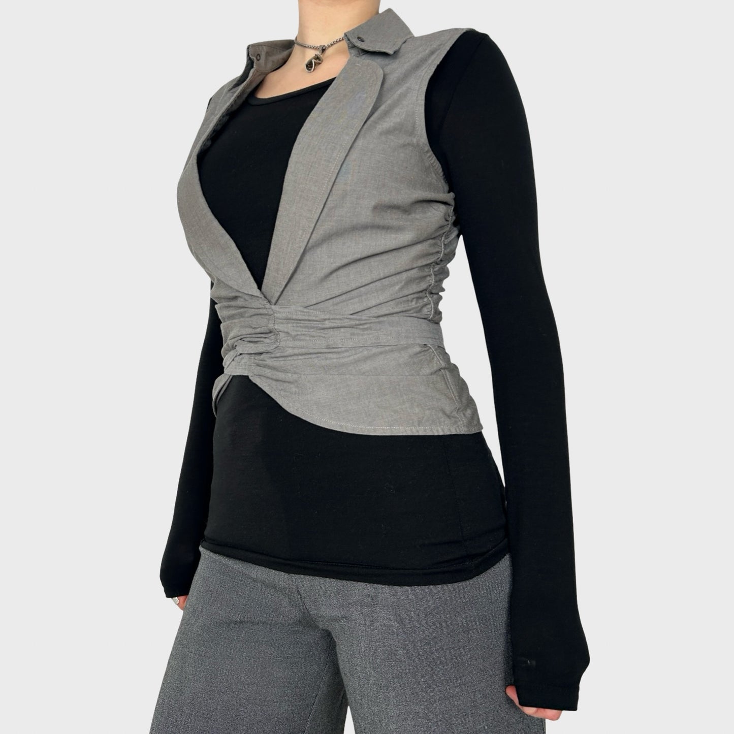 Cop Copine Grey Ruched Wrap Top - S/M