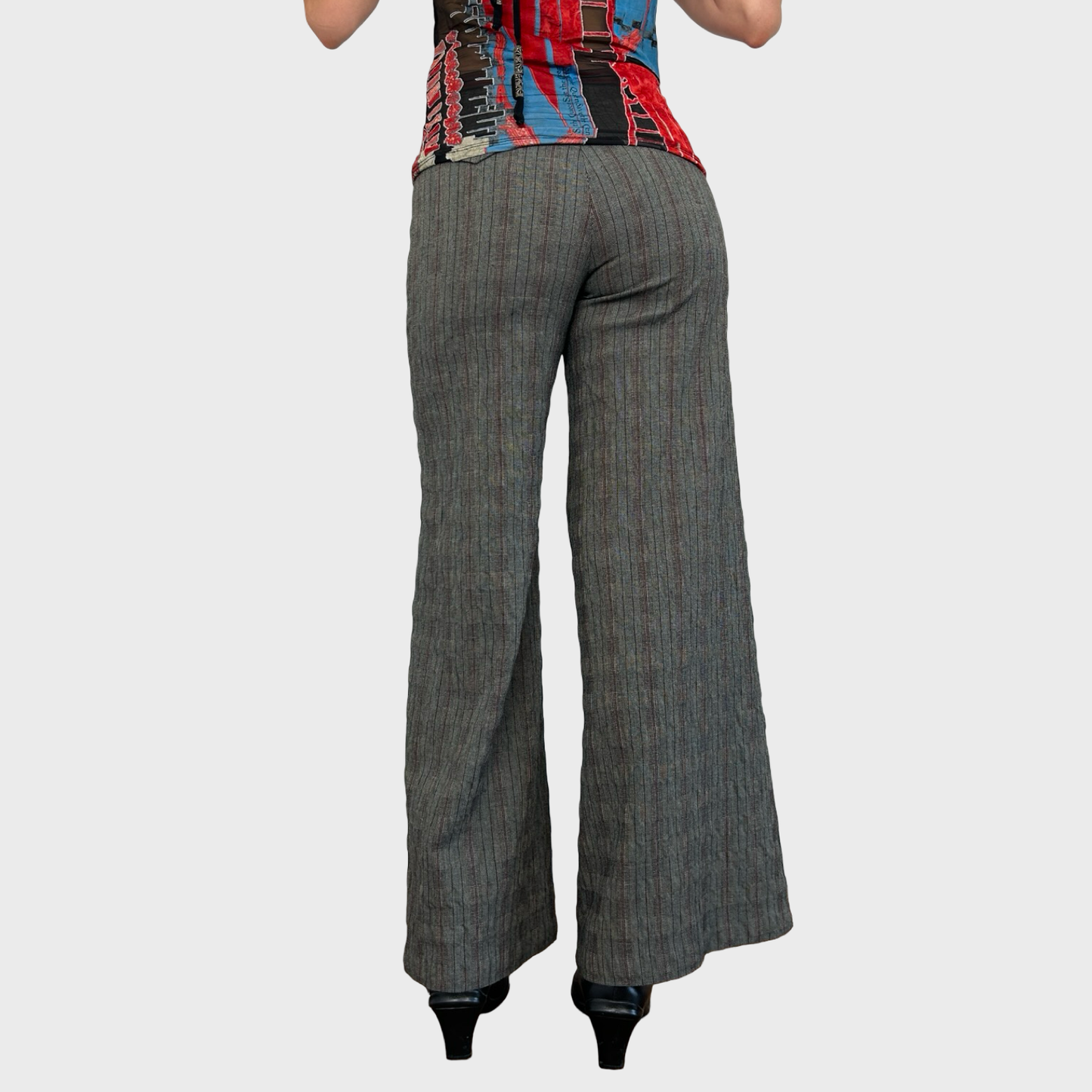 Cop Copine Grey Pinstripe Wide Leg Trousers - S