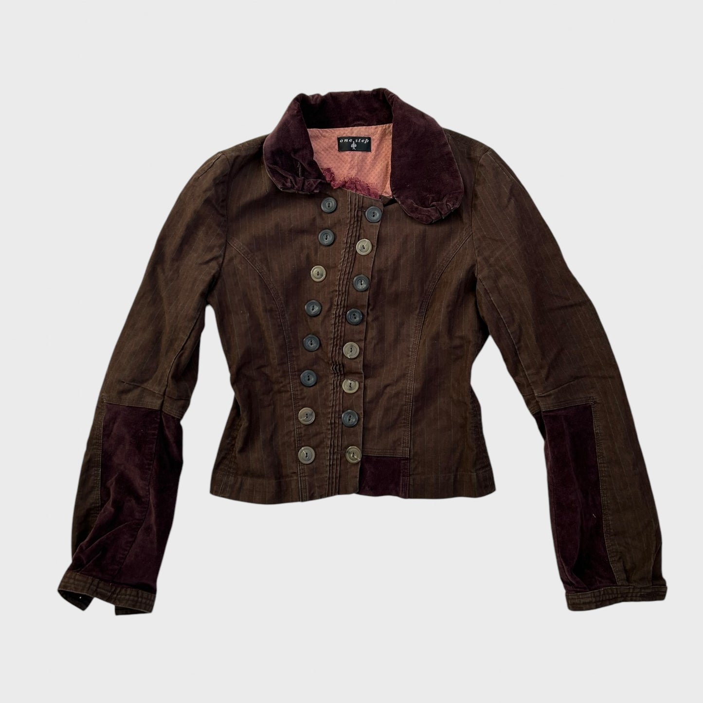Vintage Button-Up Brown Pinstripe Steampunk Jacket