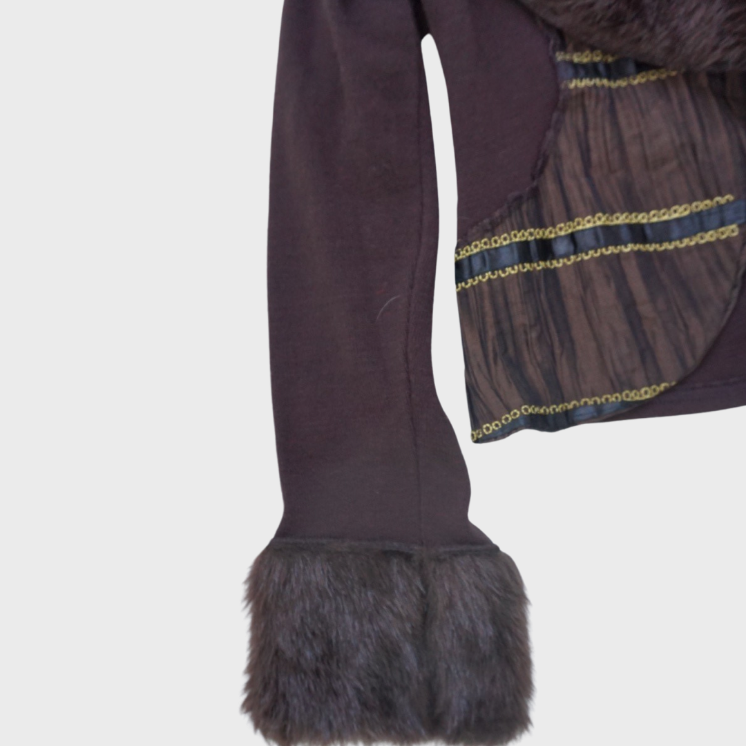 Brown faux fur trim cardigan