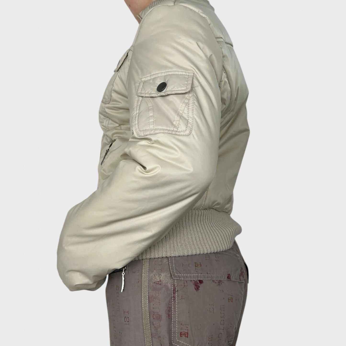 Vintage Cream Zip-Up Bomber Jacket - M