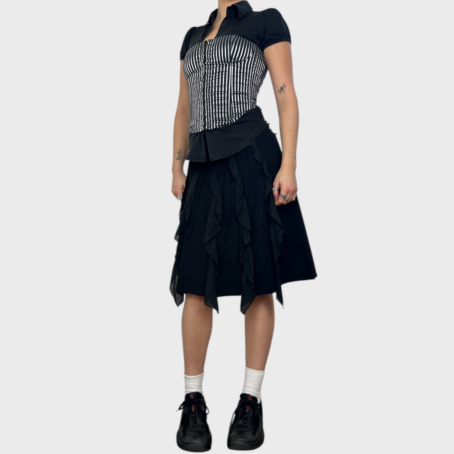 Cop Copine Black Frilly Midi Skirt - S