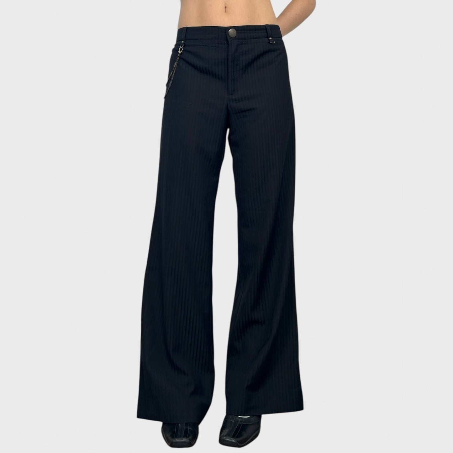 Cop Copine Black Pinstripe Wide Leg Trousers - L