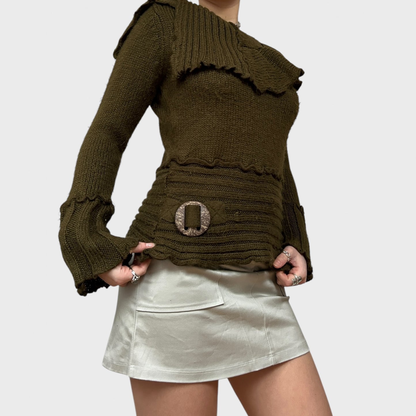 Khaki Mohair Frilly Jumper