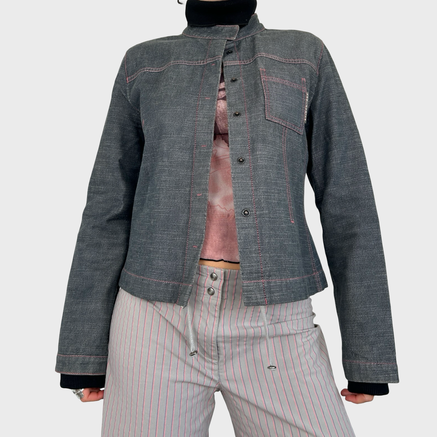 Cop Copine Blue & Pink Denim Jacket - M