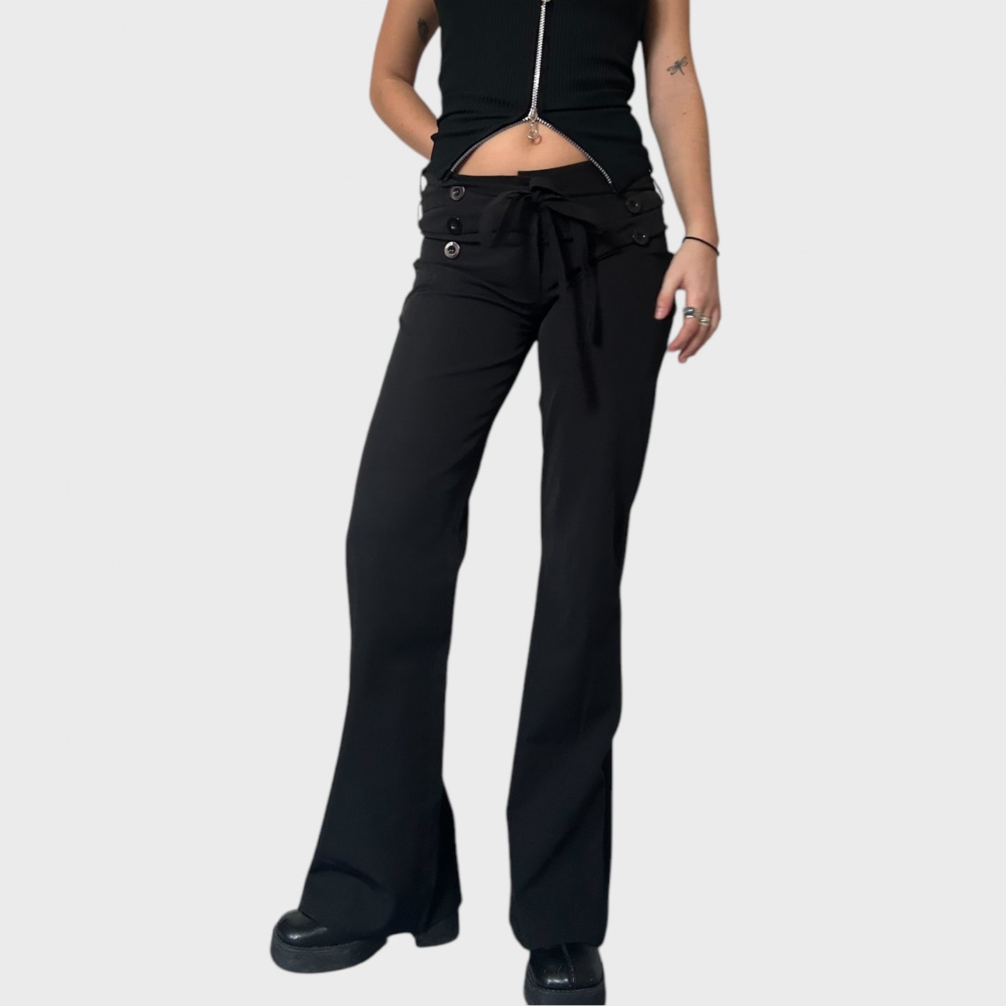 Black stetch button up trousers
