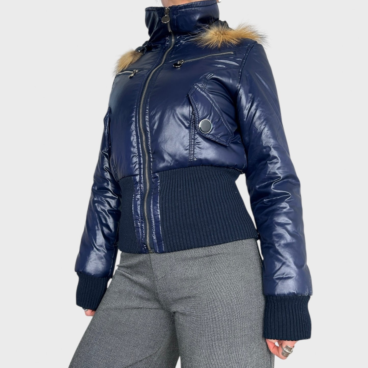 Vintage Cropped Bomber Jacket - S