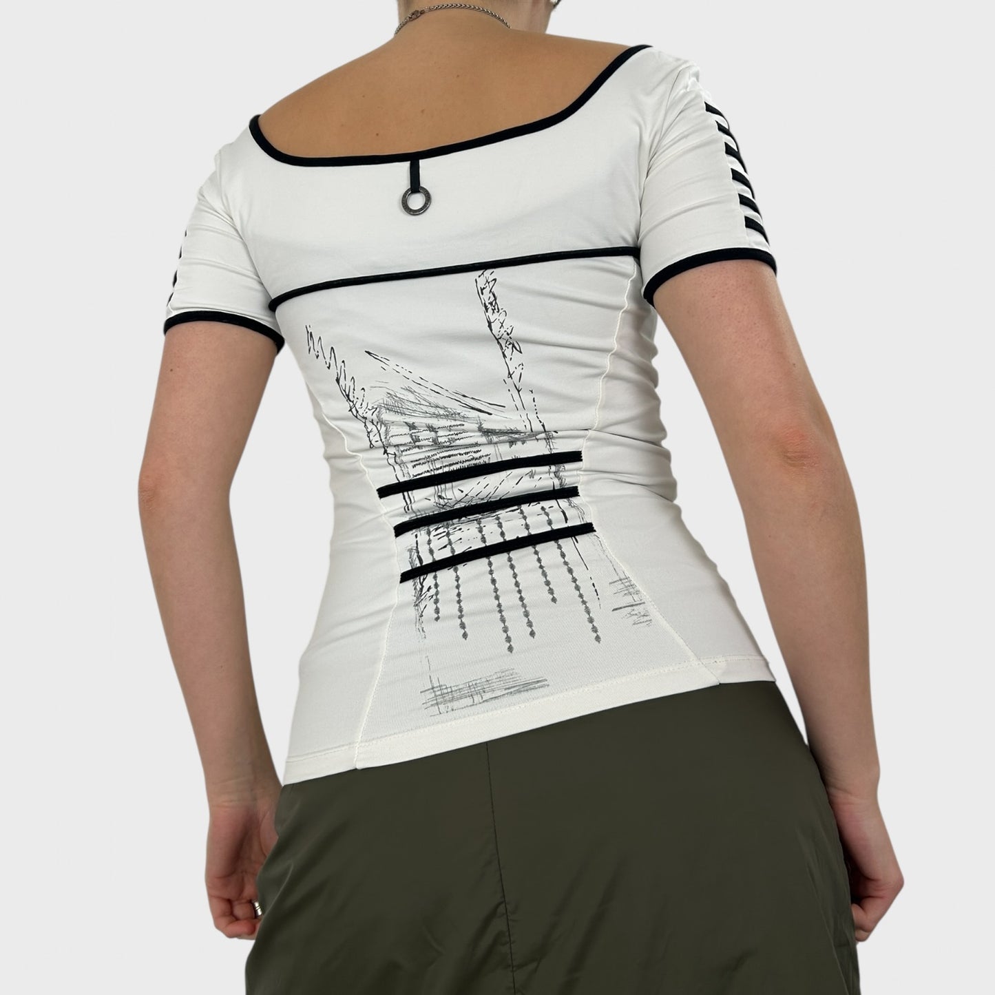 Save The Queen Monochrome Beaded Top - S