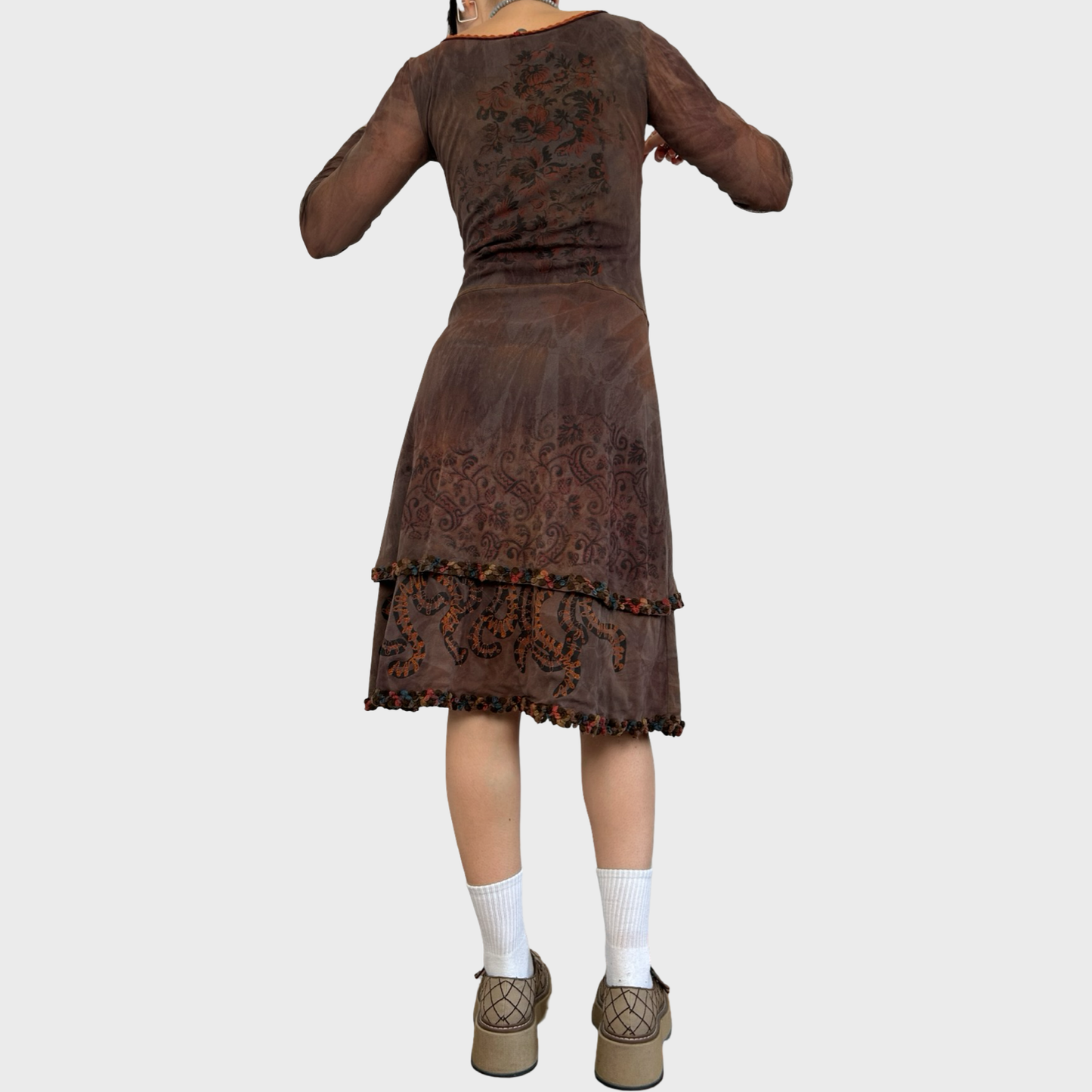 Save The Queen Mesh Floral Midi Dress - M