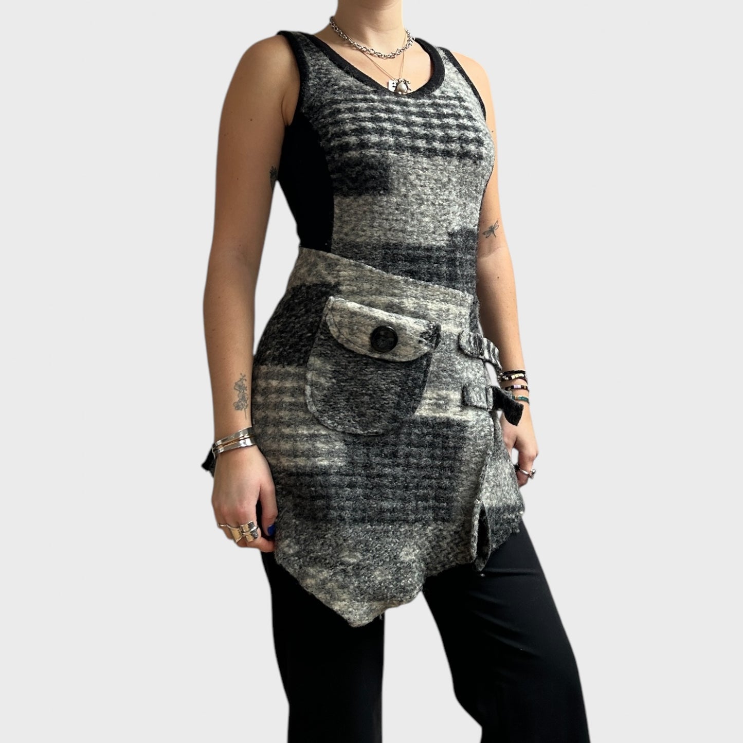 Grey & Black Sleeveless Mini Dress/Long Top