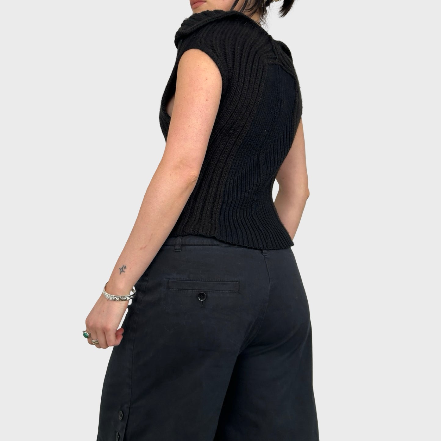 Cop Copine Off The Shoulder Black Knit Zip Top - M