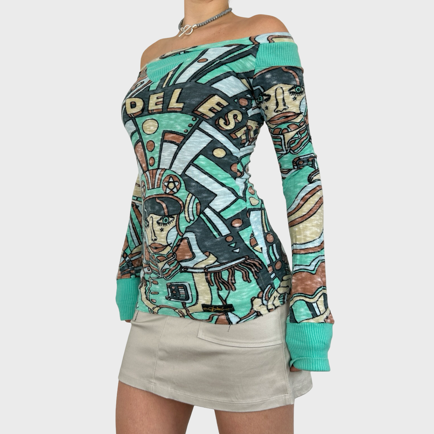 Diesel Graphic Off-Shoulder Knit - M