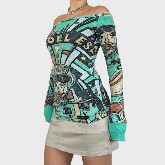 Diesel Graphic Off-Shoulder Knit - M