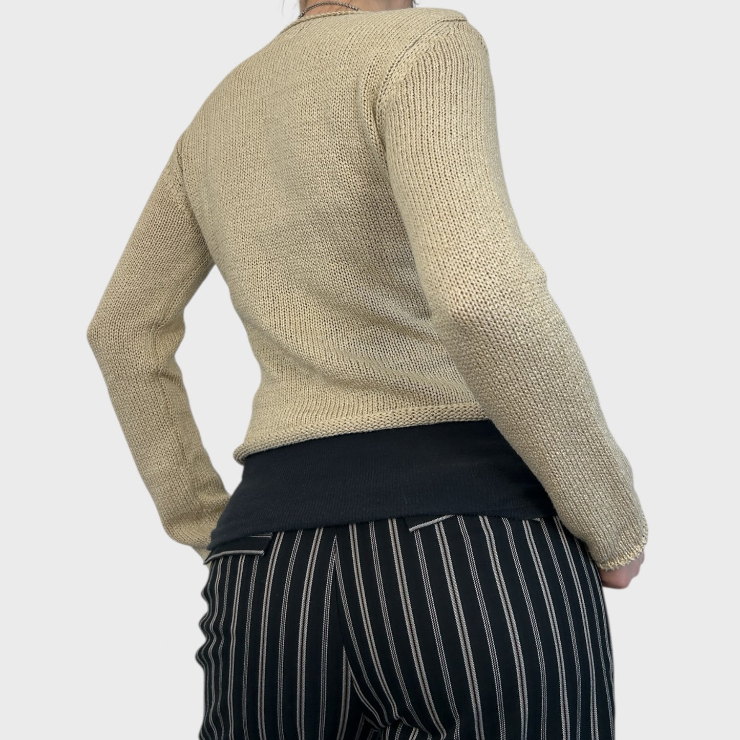 Roberto Cavalli Beige Knit Lace-Up Jumper - S