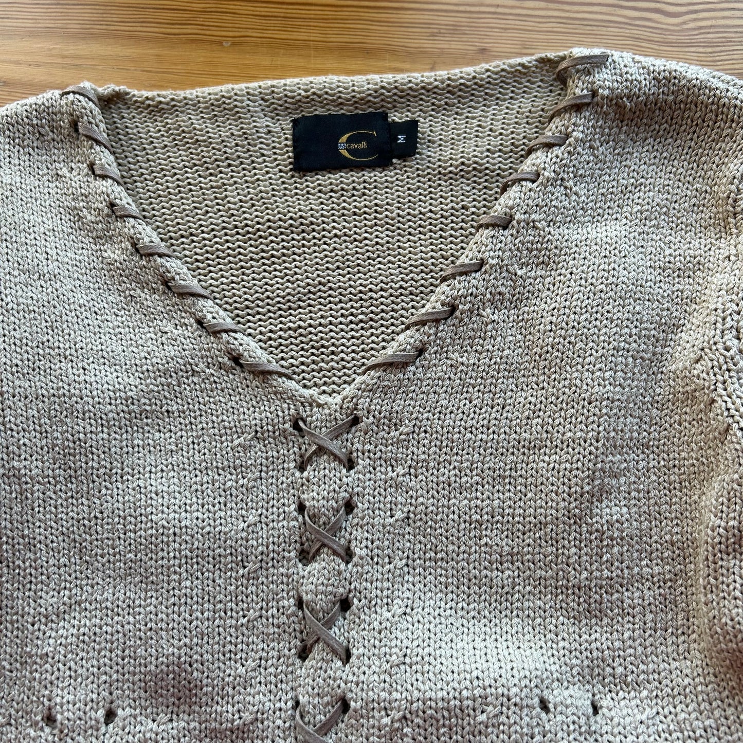 Roberto Cavalli Beige Knit Lace-Up Jumper - S