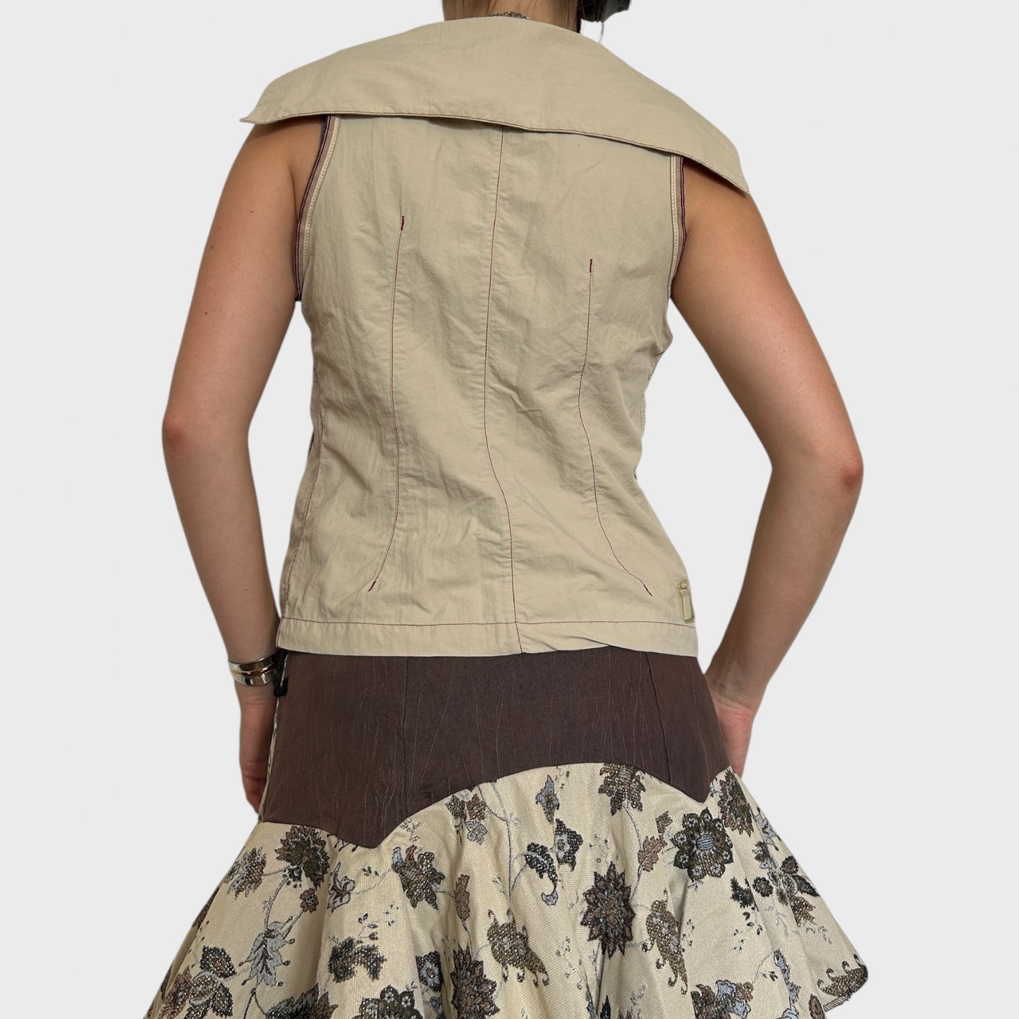 Cop Copine Beige Zip-Up Sleeveless Jacket - Size M