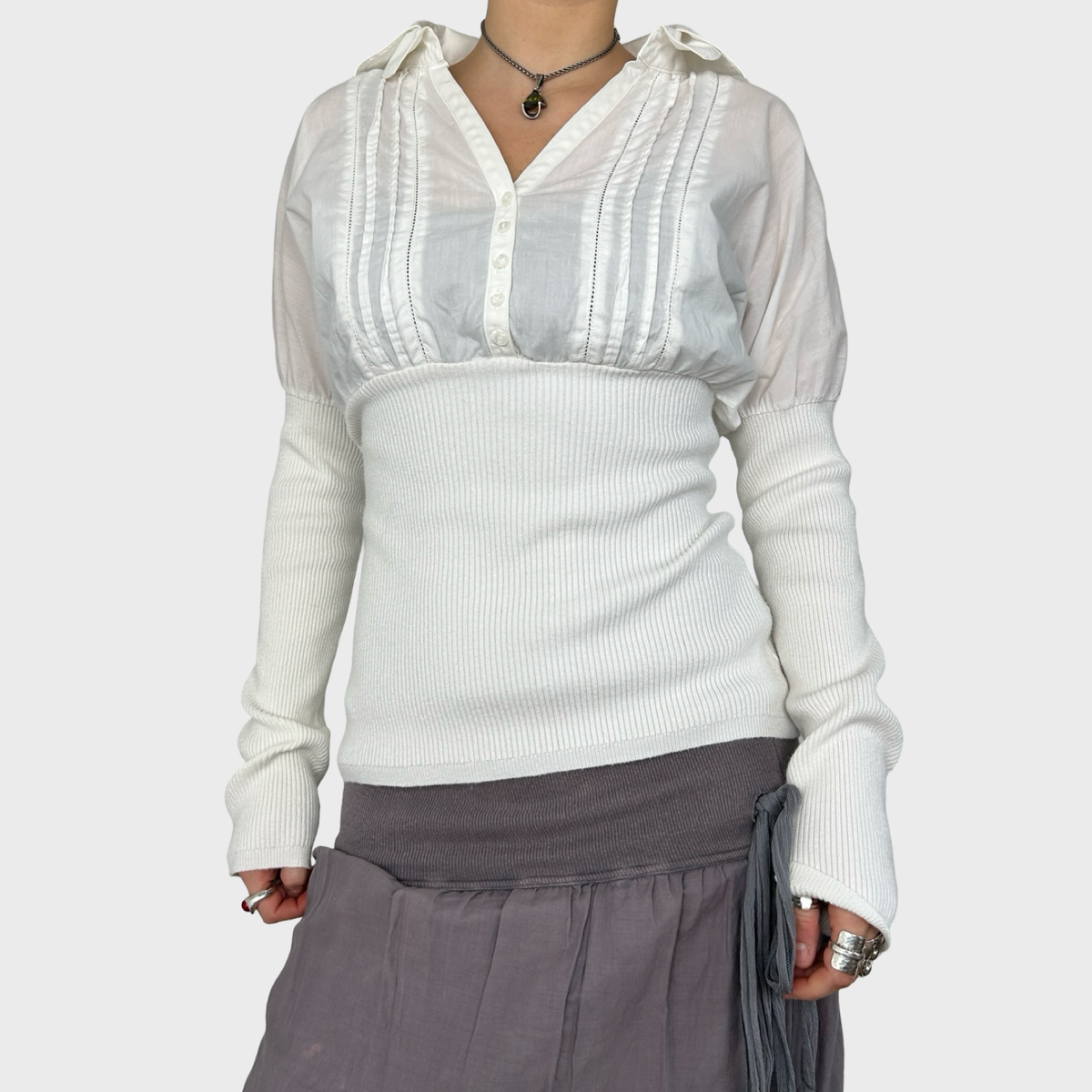 Cop Copine Bi-Material White Stretch Shirt - M/L