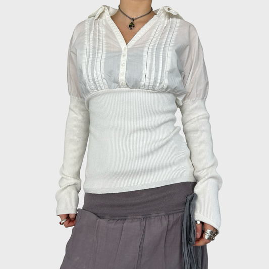 Cop Copine Bi-Material White Stretch Shirt - M/L