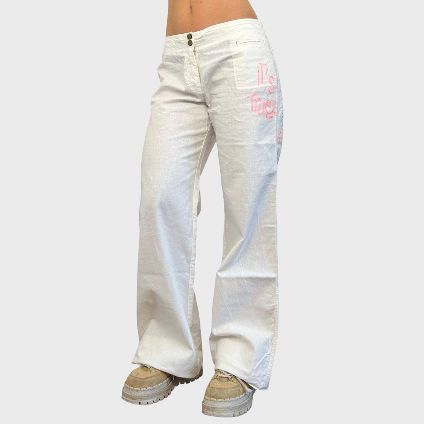 Cop Copine White Linen Wide Leg Trousers - L