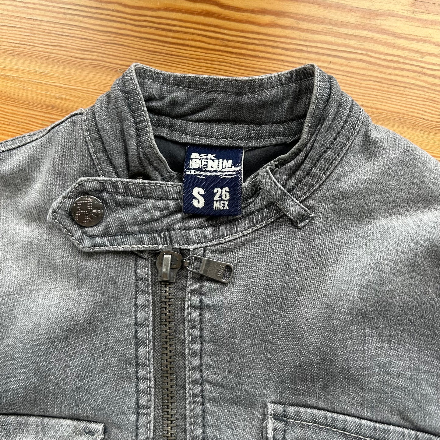 Vintage Grey Denim Zip Up Jacket - XS