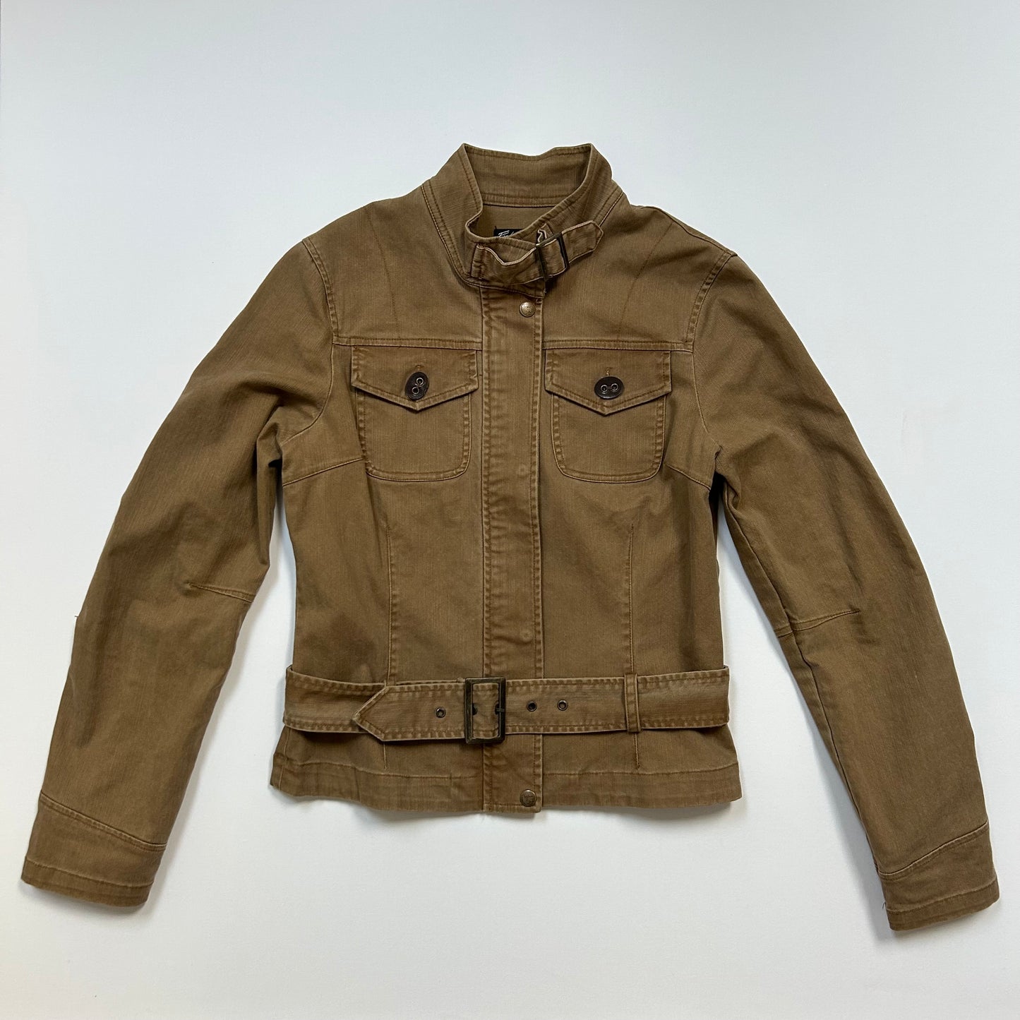 Tan Zip-Up Jacket with Buckle Details