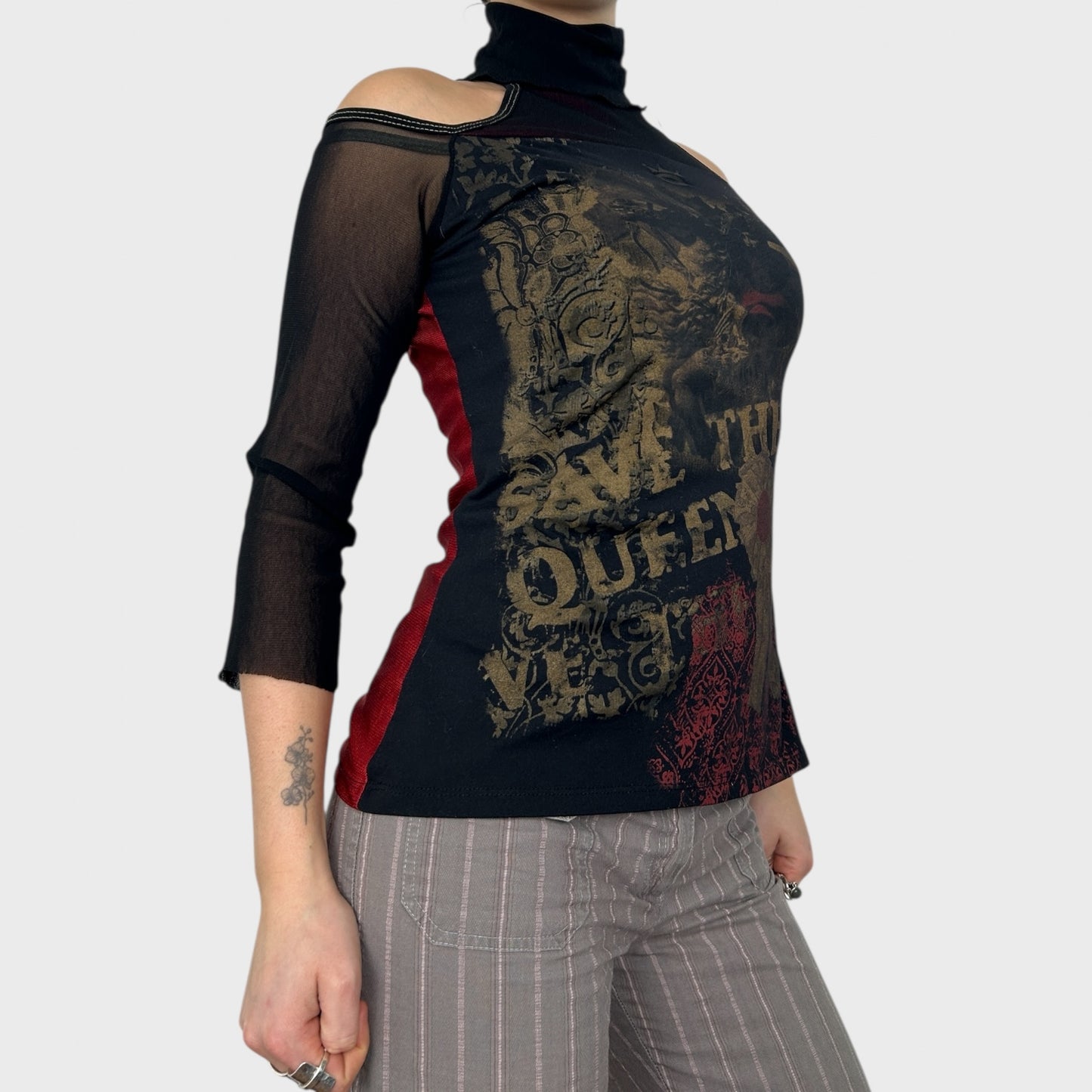 Save the Queen Mesh Graphic Top - M