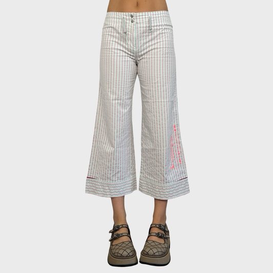 Cop Copine White & Pink Striped Capri Trousers - S