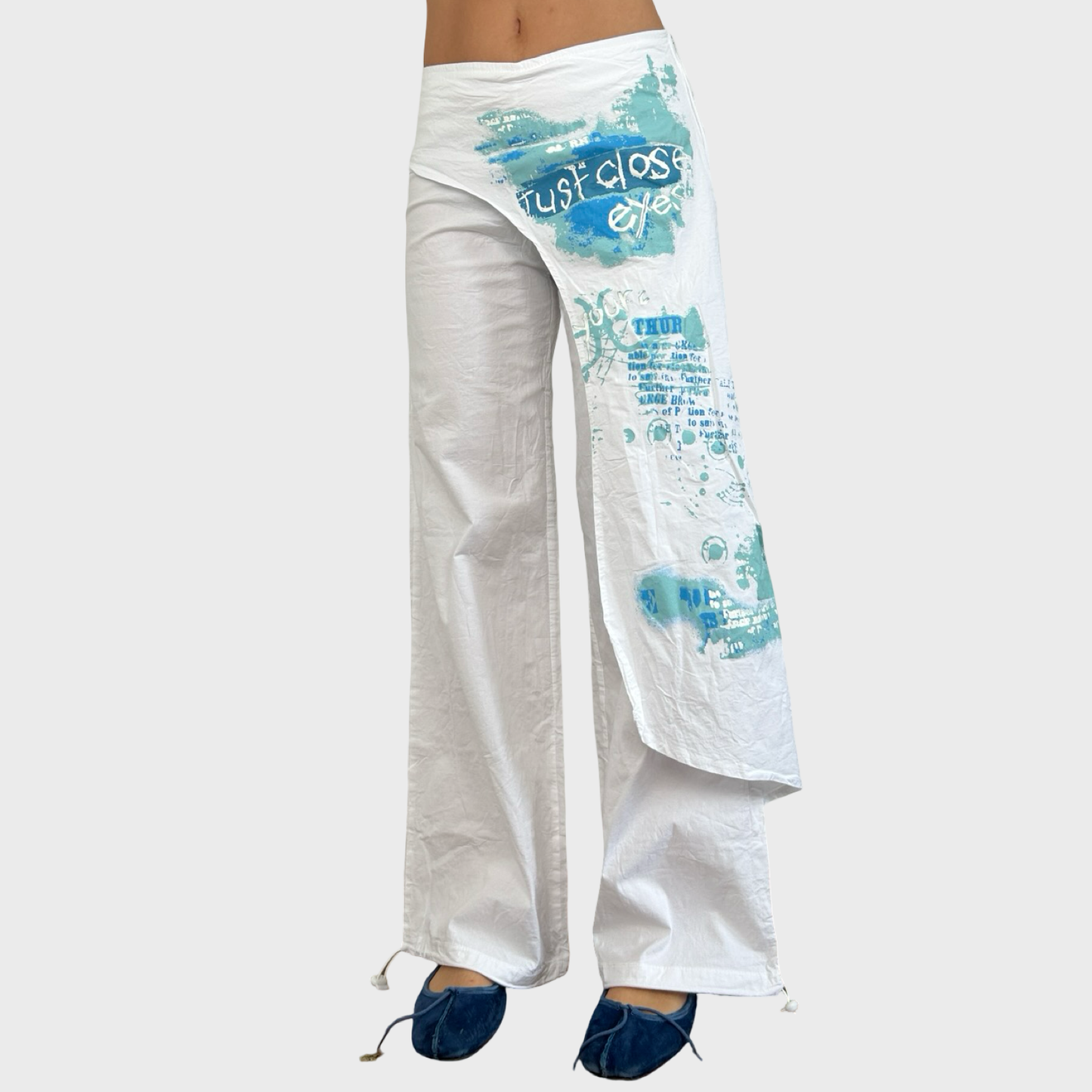 Vintage White Graphic Panel Trousers - S/M